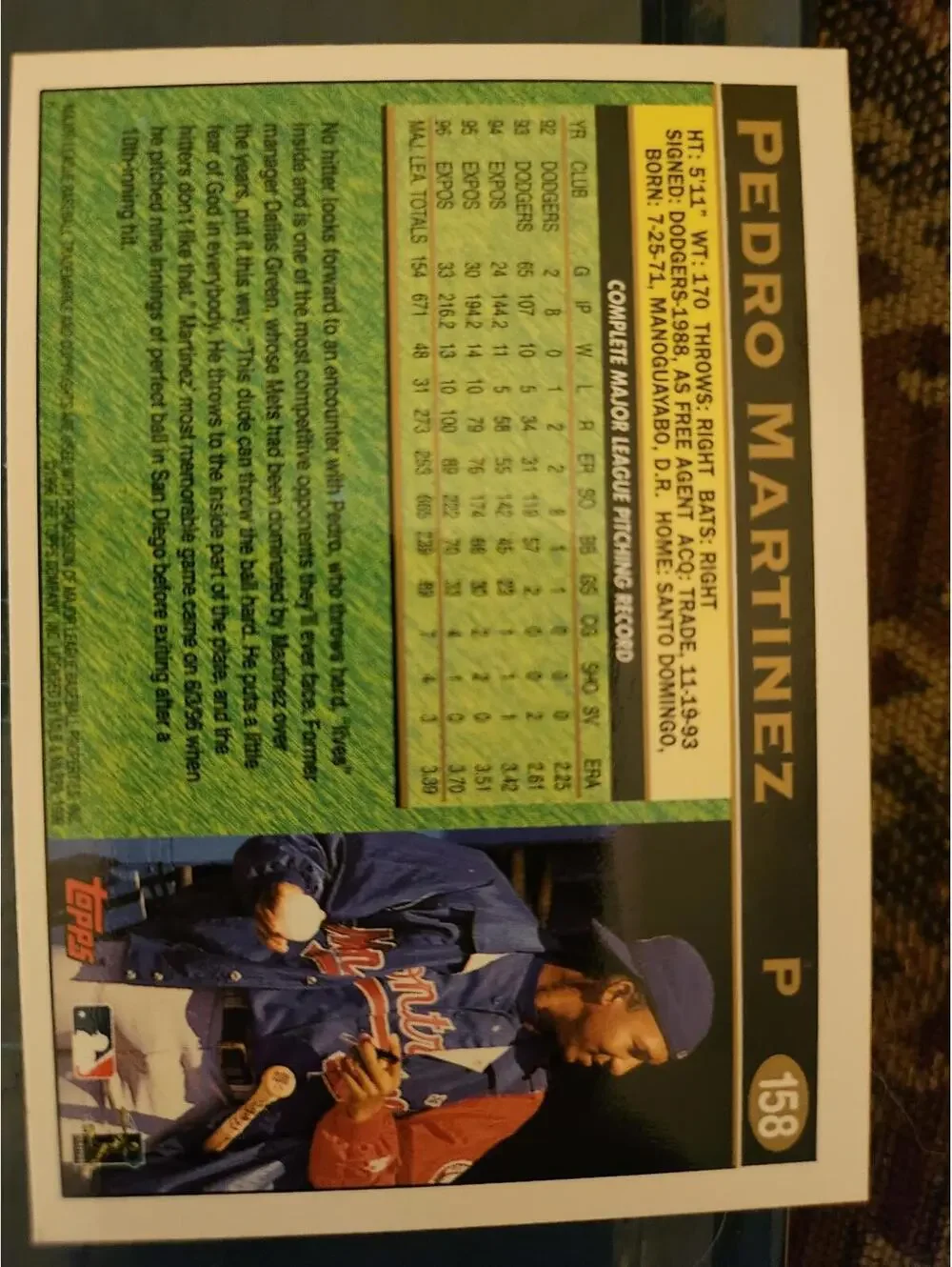 Pedro Martinez - HOF - 1997 Topps #158 - Expos - RAW mint - Picture 2 of 2